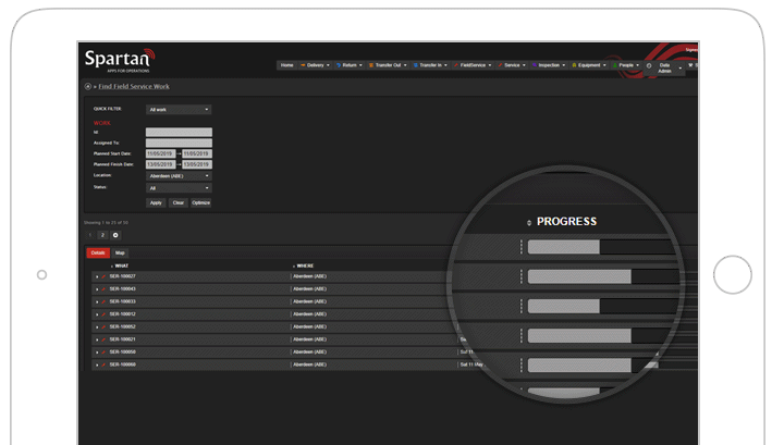 operations portal screen progress